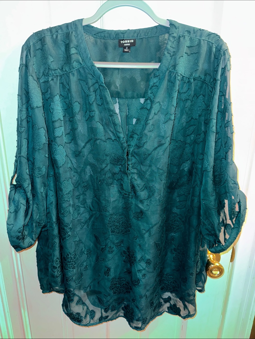 Torrid Green floral lace split-neck tunic